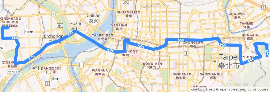 Mapa del recorrido 臺北市 257 新莊高中-南港花園社區 (返程) de la línea  en Nuova Taipei.
