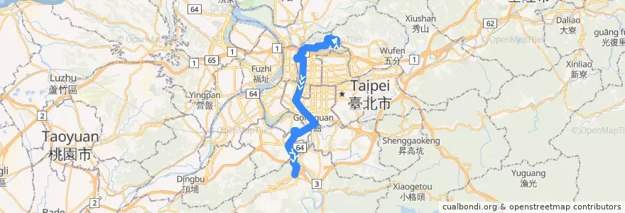 Mapa del recorrido 臺北市 208 中和-大直 (返程) de la línea  en Nuevo Taipéi.