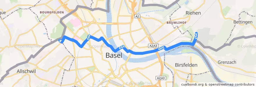 Mapa del recorrido Bus 31: Friedhof am Hörnli => Bachgraben de la línea  en Basileia.