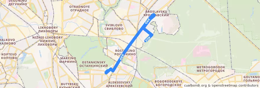 Mapa del recorrido Автобус 834: Улица Красная Сосна => ВДНХ (южная) de la línea  en Северо-Восточный административный округ.