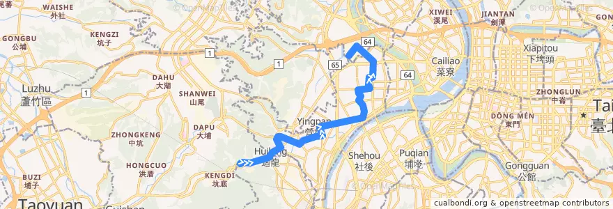Mapa del recorrido 新北市 橘21(O21)迴龍-新北產業園區 (往程) de la línea  en Новый Тайбэй.