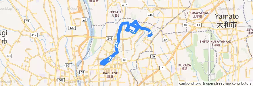 Mapa del recorrido 上今泉ルート de la línea  en 海老名市.