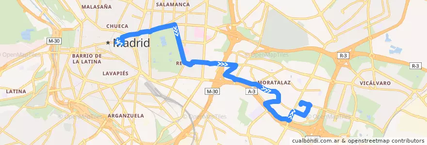 Mapa del recorrido Bus 20: Puerta del Sol - Pavones de la línea  en Madrid.