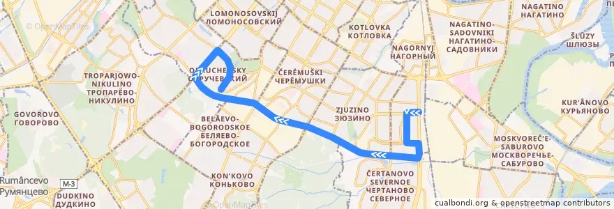 Mapa del recorrido Автобус 163: метро "Варшавская" - улица Новаторов de la línea  en Moskou.