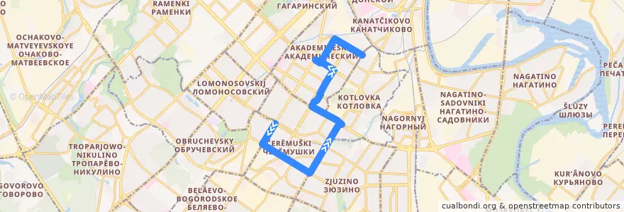 Mapa del recorrido Автобус С5: Метро Новые Черёмушки - улица Шверника de la línea  en Юго-Западный административный округ.