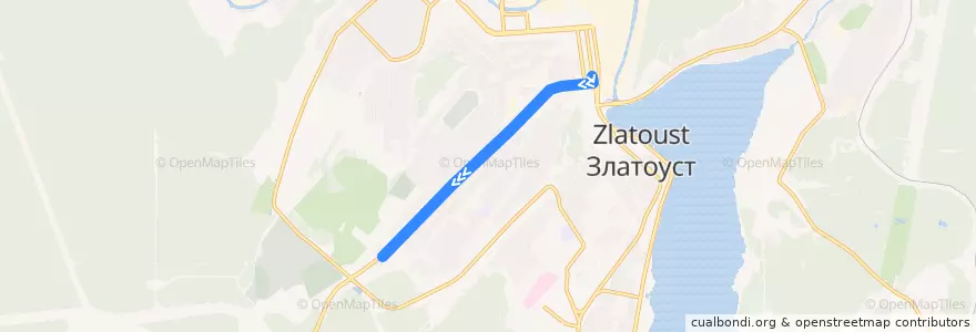 Mapa del recorrido Автобус №4: пл. III Интернационала - п. Уреньга de la línea  en Златоустовский городской округ.