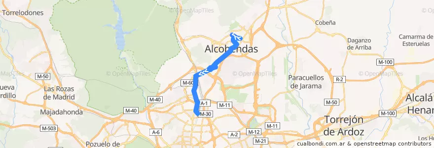 Mapa del recorrido Bus 154: San Sebastián de los Reyes (por Fuencarral) → Estación Chamartín de la línea  en Área metropolitana de Madrid y Corredor del Henares.