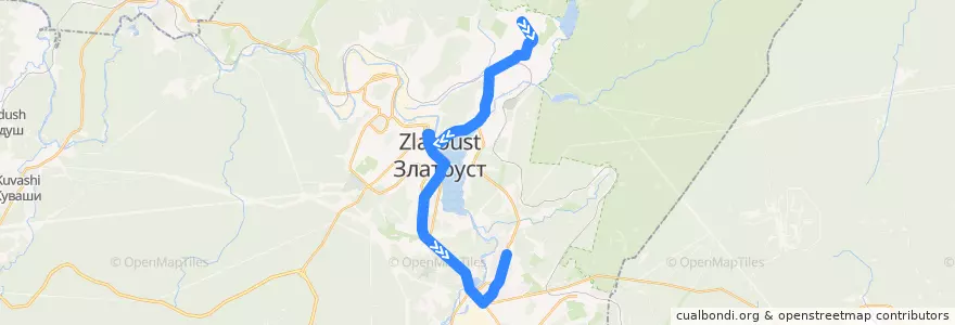 Mapa del recorrido Автобус №15: п. Пушкинский - 5 мкр. de la línea  en ズラトウスト管区.