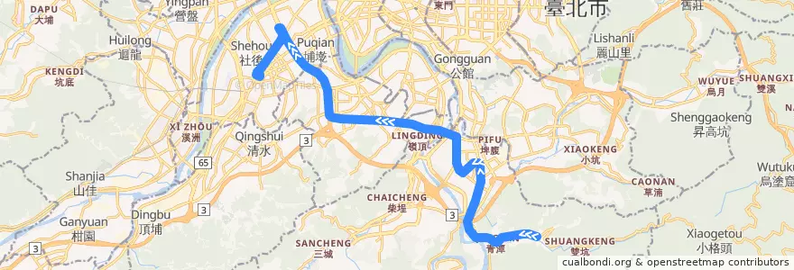 Mapa del recorrido 新北市 930 大崎腳-板橋 (往程) de la línea  en Новый Тайбэй.