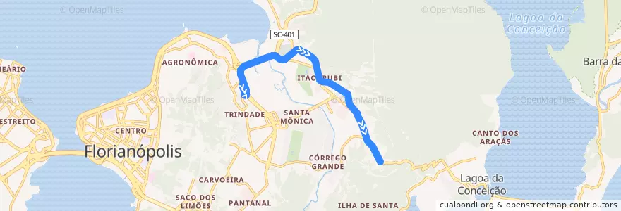 Mapa del recorrido Ônibus 165: Itacorubi, TITRI => Bairro de la línea  en Florianópolis.