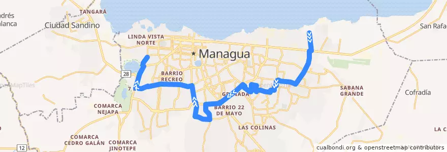 Mapa del recorrido Ruta 106: Barrio Berta Díaz -> El Seminario de la línea  en Managua (Municipio).