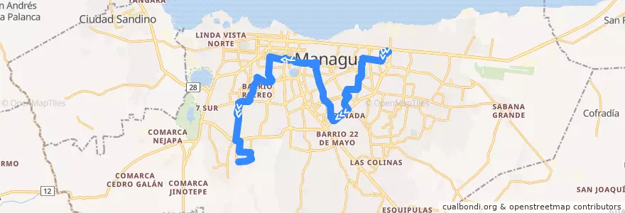 Mapa del recorrido Miniruta 4 (261): Barrio Santa Rosa => Villa Roma de la línea  en Managua (Municipio).