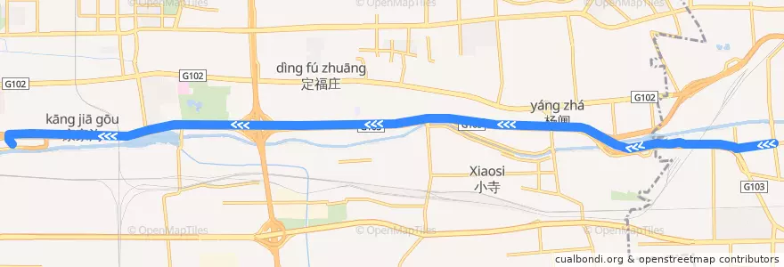 Mapa del recorrido Bus 322: 武夷花园 => 四惠站 de la línea  en 朝阳区 / Chaoyang.
