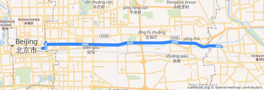 Mapa del recorrido Bus 668: 京东运乔建材城 => 北京站东 de la línea  en Chaoyang District.