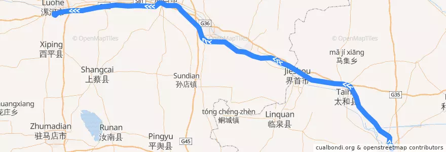 Mapa del recorrido 漯阜铁路 de la línea  en الصين.