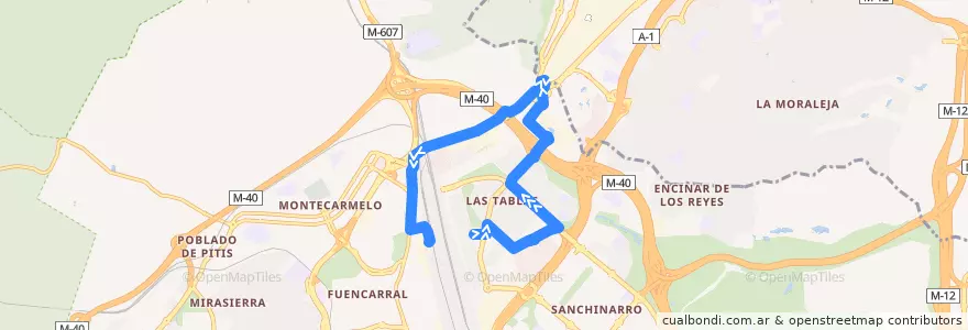 Mapa del recorrido Bus T61: Las Tablas → Fuencarral de la línea  en Madrid.