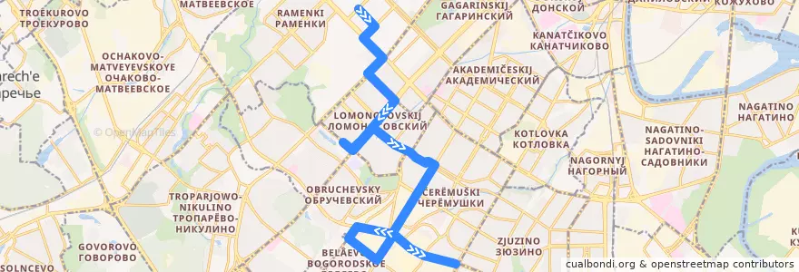 Mapa del recorrido Автобус 1: ДК МГУ - Севастопольский проспект de la línea  en Юго-Западный административный округ.