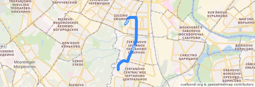 Mapa del recorrido Автобус 189: Большая Юшуньская улица => Битцевская аллея de la línea  en モスクワ.