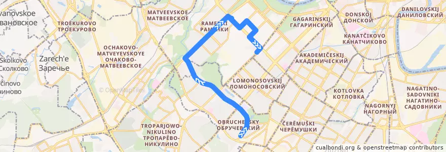 Mapa del recorrido Автобус 661: улица Новаторов - Метро "Университет" de la línea  en Западный административный округ.