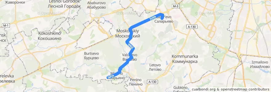 Mapa del recorrido Автобус 420: Марьино - Метро "Саларьево" de la línea  en Verwaltungsbezirk Nowomoskowski.