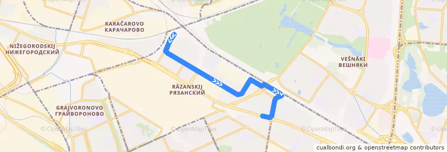 Mapa del recorrido Автобус 51к: Платформа Чухлинка - Метро "Рязанский проспект" de la línea  en Рязанский район.