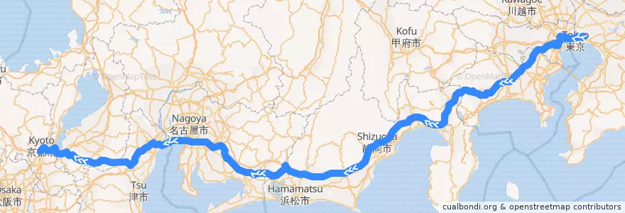 Mapa del recorrido バス: 千葉京都線: 鎌取駅 => 山科駅 => 京都駅八条口 de la línea  en Japão.