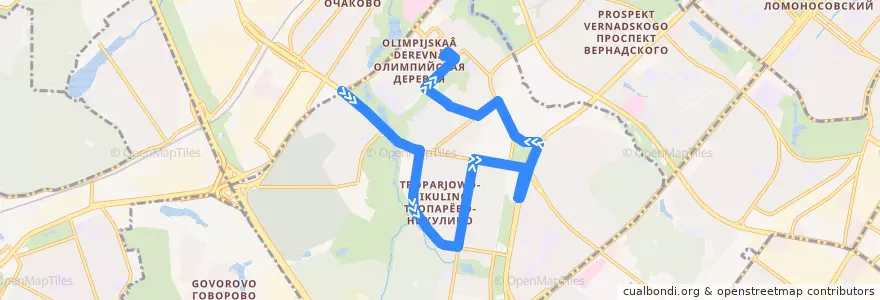 Mapa del recorrido Автобус 667: Озёрная улица - Олимпийская деревня de la línea  en район Тропарёво-Никулино.