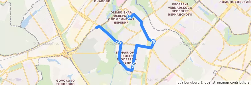 Mapa del recorrido Автобус 667: Олимпийская деревня - Озёрная улица de la línea  en район Тропарёво-Никулино.