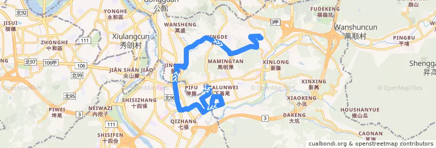 Mapa del recorrido 臺北市 棕2 景美女中-萬芳社區 (往程) de la línea  en 원산 구.