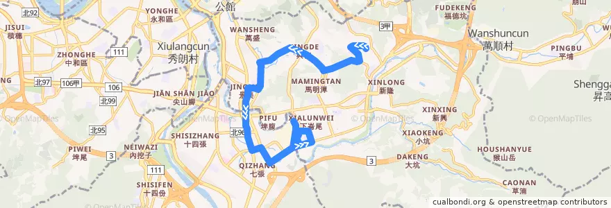 Mapa del recorrido 臺北市 棕2 景美女中-萬芳社區 (返程) de la línea  en District de Wenshan.