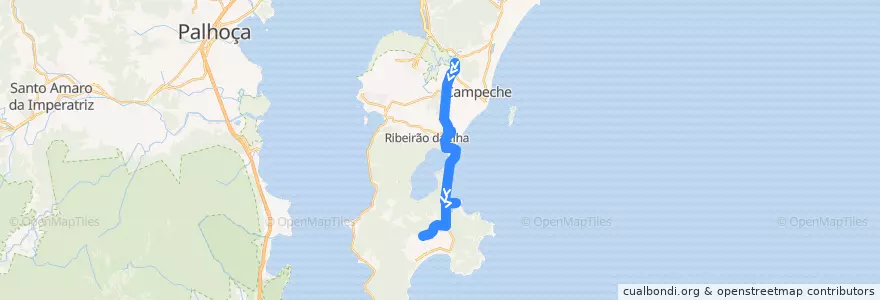 Mapa del recorrido Ônibus 562: Costa de Cima, TIRIO => Bairro, Volta de la línea  en 플로리아노폴리스.