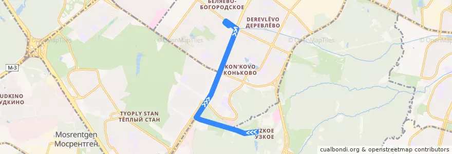 Mapa del recorrido Автобус 49: Санаторий "Узкое" - Метро "Беляево" de la línea  en Юго-Западный административный округ.