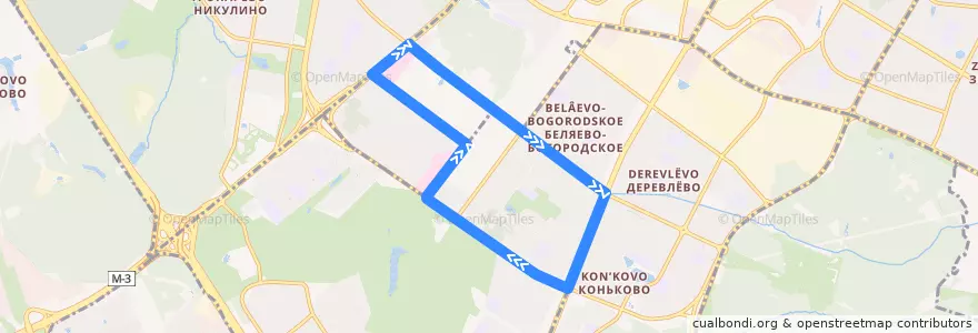 Mapa del recorrido Автобус 145: Метро "Беляево" => Метро "Беляево" de la línea  en Юго-Западный административный округ.