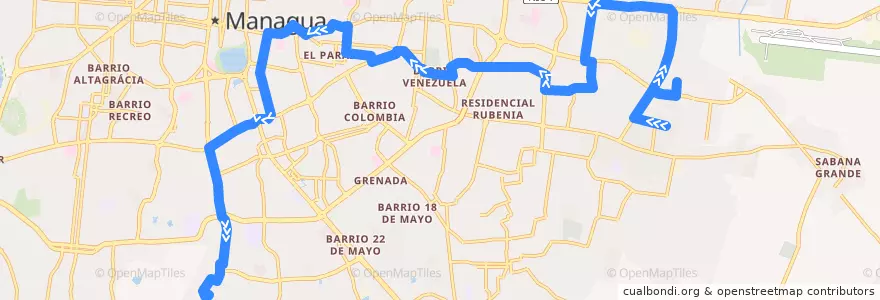 Mapa del recorrido Ruta 111: Laureles Norte => Colonia Miguel Bonilla de la línea  en Managua (Municipio).