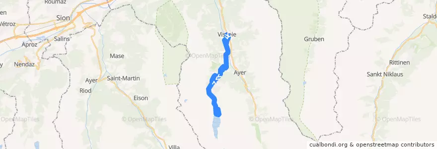 Mapa del recorrido Vissoie-Grimentz-Moiry de la línea  en Anniviers.