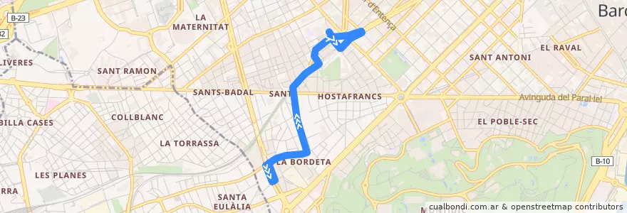 Mapa del recorrido 115 La Bordeta. La Bordeta => Estació de Sants de la línea  en Барселона.