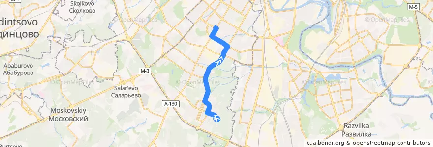 Mapa del recorrido Автобус 648: метро "Новоясеневская" - метро "Новые Черёмушки" de la línea  en Юго-Западный административный округ.