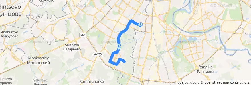 Mapa del recorrido Автобус 651: метро "Каховская" - метро "Новоясеневская" de la línea  en Юго-Западный административный округ.