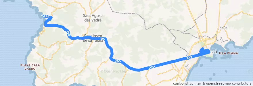Mapa del recorrido Bus L38: Cala Tarida → Sant Josep → Eivissa de la línea  en Sant Josep de sa Talaia.