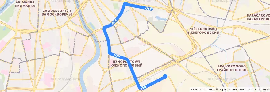 Mapa del recorrido Трамвай 40: Малый Калитниковский проезд => Станция Угрешская de la línea  en Москва.