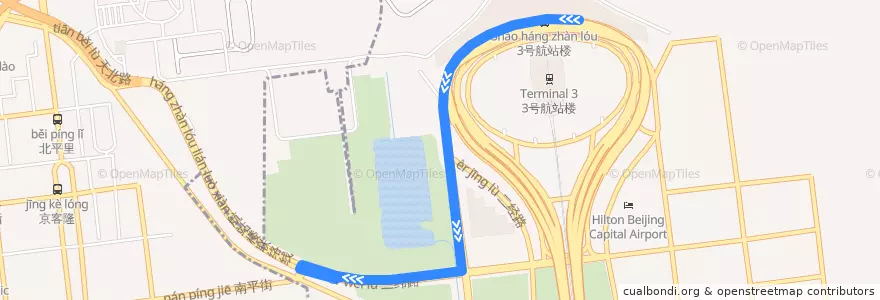Mapa del recorrido Bus 空港1: 三号航站楼 => 樱花园 de la línea  en 顺义区 / Shunyi.