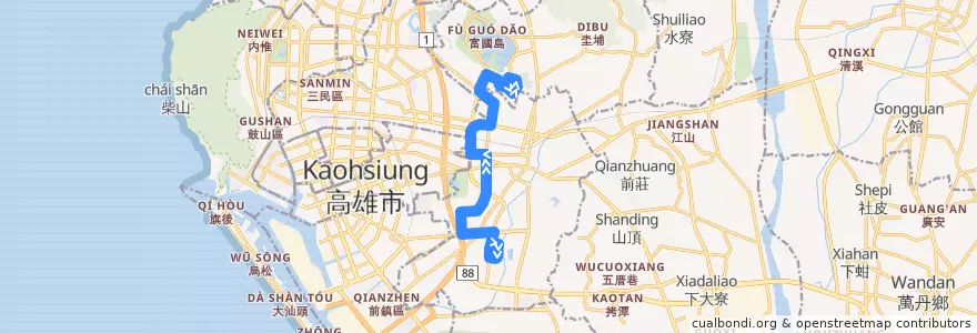 Mapa del recorrido 鳳青幹線(往程) de la línea  en Kaohsiung.