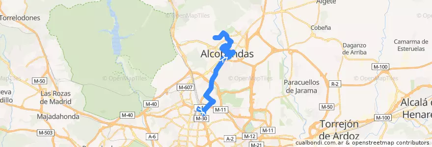 Mapa del recorrido Bus 158: Pinar de Chamartín → San Sebastián de los Reyes (Tempranales) de la línea  en Área metropolitana de Madrid y Corredor del Henares.