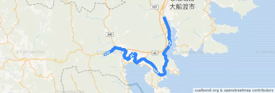Mapa del recorrido 大船渡線BRT 陸前矢作～盛 de la línea  en Prefectura de Iwate.