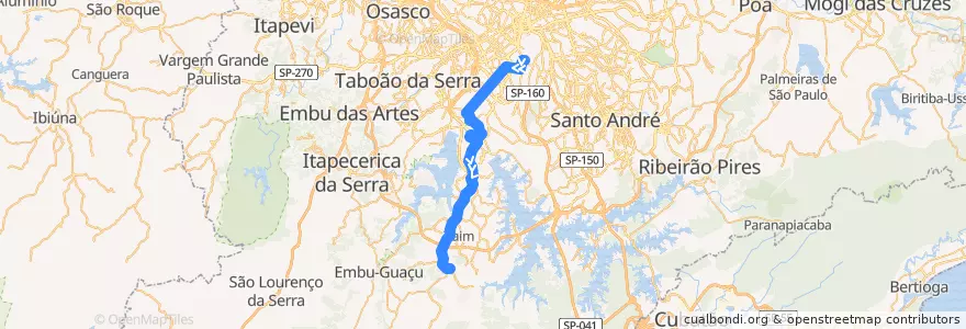 Mapa del recorrido 695Y-10 Terminal Parelheiros de la línea  en San Paolo.