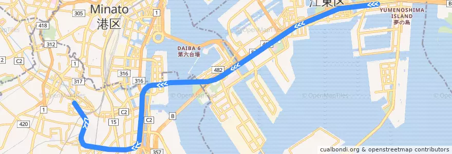 Mapa del recorrido Rinkai Line de la línea  en Tokyo.