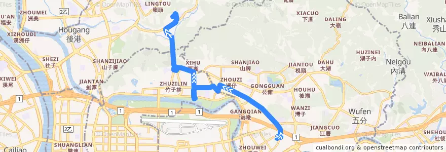 Mapa del recorrido 臺北市 棕20 (BR20) 內湖科技園區-故宮博物院 (往程) de la línea  en تایپه.