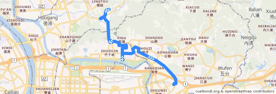 Mapa del recorrido 臺北市 棕20 (BR20) 內湖科技園區-故宮博物院 (返程) de la línea  en Тайбэй.