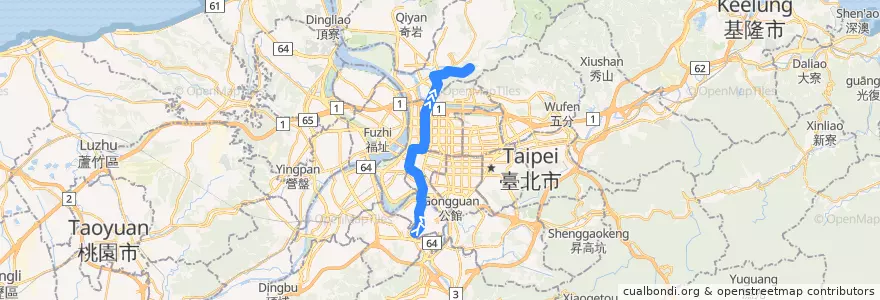 Mapa del recorrido 臺北市 304承德 故宮博物院-永和 (返程) de la línea  en Taipei.