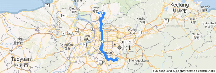 Mapa del recorrido 臺北市 606 萬芳社區-榮總 (返程) de la línea  en Taipei.